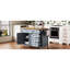 Îlot de cuisine 52 po en bleu gris Rangement spacieux avec 2 portes, 5 tiroirs, porte-serviettes et porte-épices. Tablette réglable. Mobile sur roulettes, verrouillable. Et placage de chêne. .-347809409-347809411