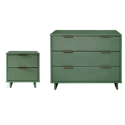 Ensemble de chambre à coucher en bois massif avec commode et table de chevet 2 pièces Granville