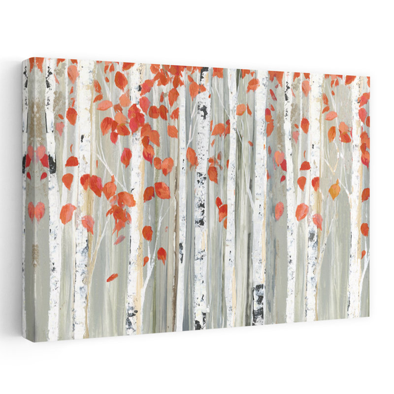 Feuilles rouges, paysage, arbre, forêt, nature, peinture, art moderne, H 60 po x l 40 po