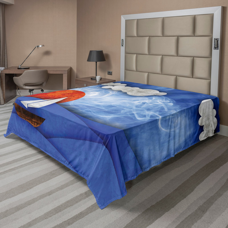 Ambesonne drap de dessus plat nautique sur les eaux brumeuses bleu roi orange blanc