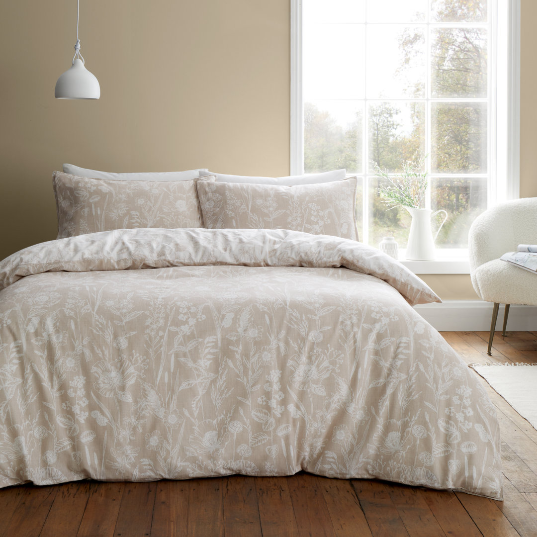 Brushed Cotton Floral Toile Reversible Duvet Cover Set