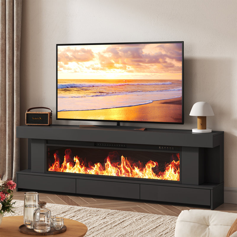 66" Fireplace Tv Stand For 75 Inch Tv, Led Fireplace Tv Stand & Modern Media Tv Console With Drawers, Entertainment Center With Fireplace, Electric Fireplace Tv Stand For Living Room, Bedroom (White)