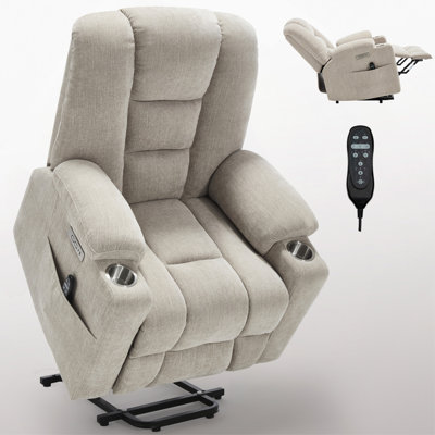 Fauteuil inclinable Power Lift avec massage et chaleur pour personnes âgées, fauteuils inclinables larges, mécanisme de mouvement robuste avec ports USB et de type C, 2 porte-gobelets en acier