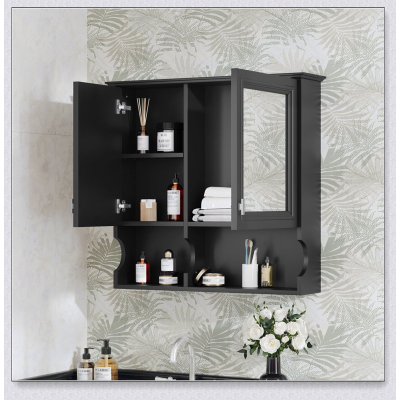 Armoire à pharmacie murale à miroir de 30 pouces avec tablettes réglables et rangement ouvert, parfaite pour l'organisation et l'élégance de la salle de bain