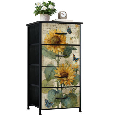 Commode vintage pour la chambre à coucher avec 4 tiroirs de rangement Commode à tiroirs en feuilles de tournesol vert antique avec cadre en acier pour vestibule