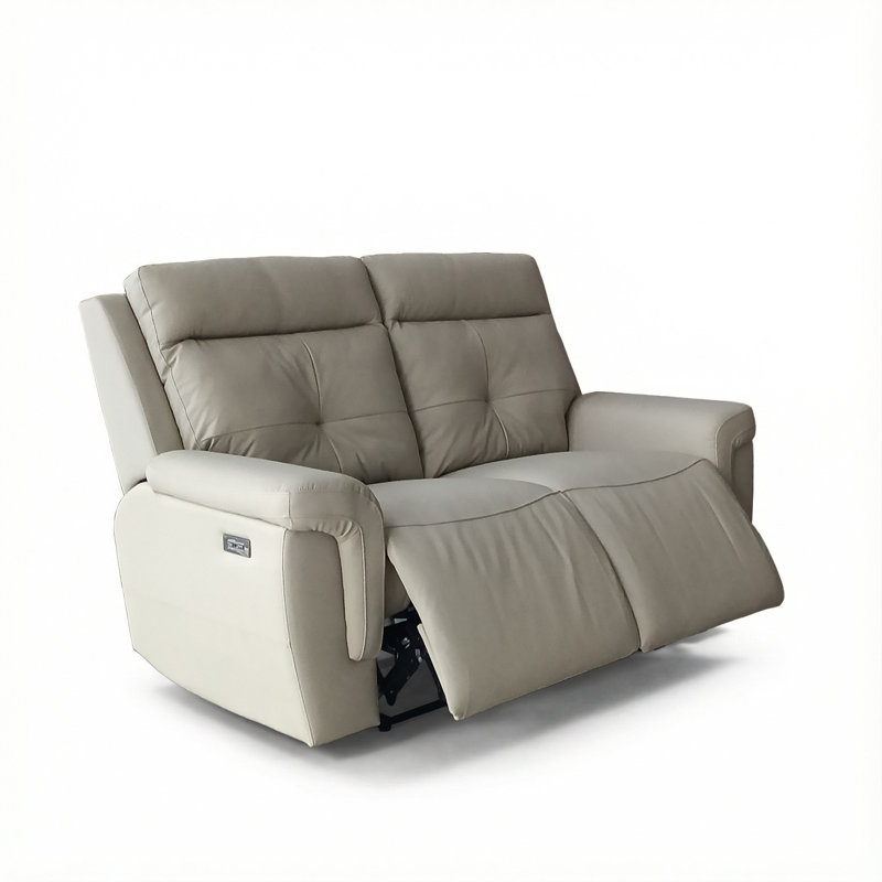 Leather Electric Recliner Sofa Set Grey and Beige, 2, Beige