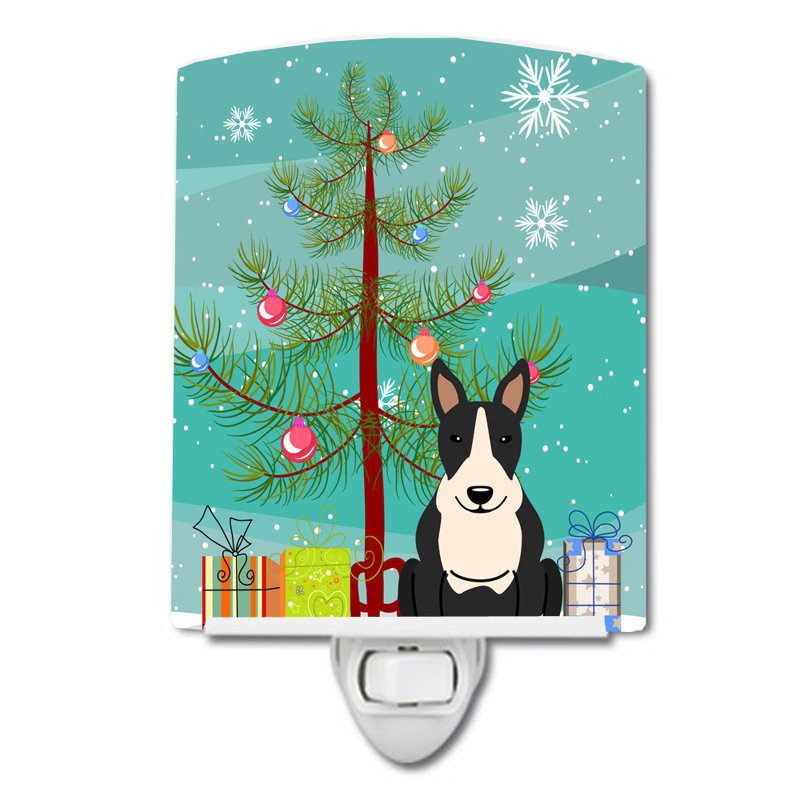 Éclairage de nuit en céramique et arbre de noël beagle, Bull terrier noir / blanc