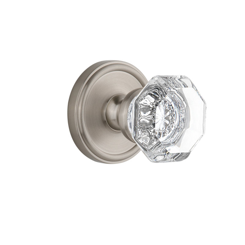 Grandeur Georgetown Rosette Passage with Chambord Crystal Door Knob, Satin Nickel, 2 3/8"