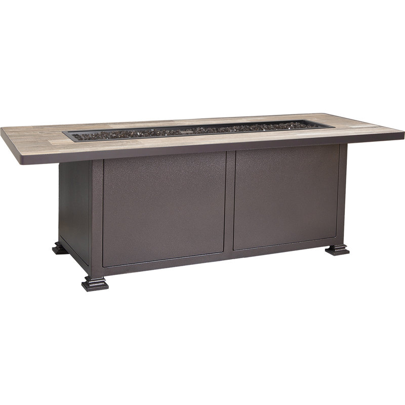 Santorini Rectangle Iron Propane and Natural Gas Fire Pit Table, Copper Creek, 24" H x 72" W x 28" D, Summit Gray