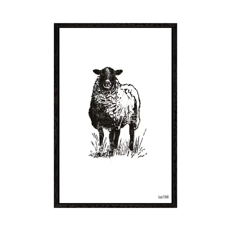 Farmhouse Sheep by House Fenway - Painting on Canvas, 66.04cm H x 45.72cm W x 3.81cm D, Black Framed