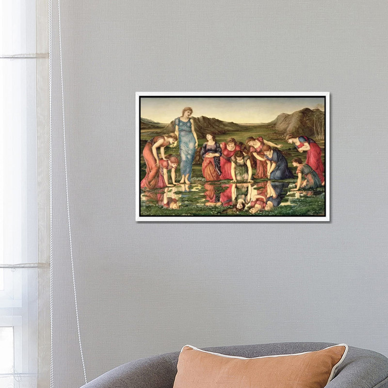 The Mirror Of Venus, 1870-76 by Edward Coley Burne-Jones - Painting on Canvas, White Framed, 45.72cm H x 66.04cm W x 3.81cm D