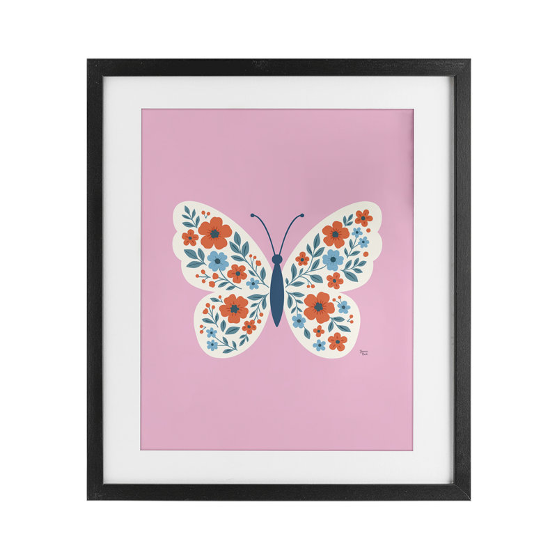 Motif floral bohème rose boho encadré sous verre, design par Jessica Beck, Cadre noir minuit, H 16 po x l 13 po