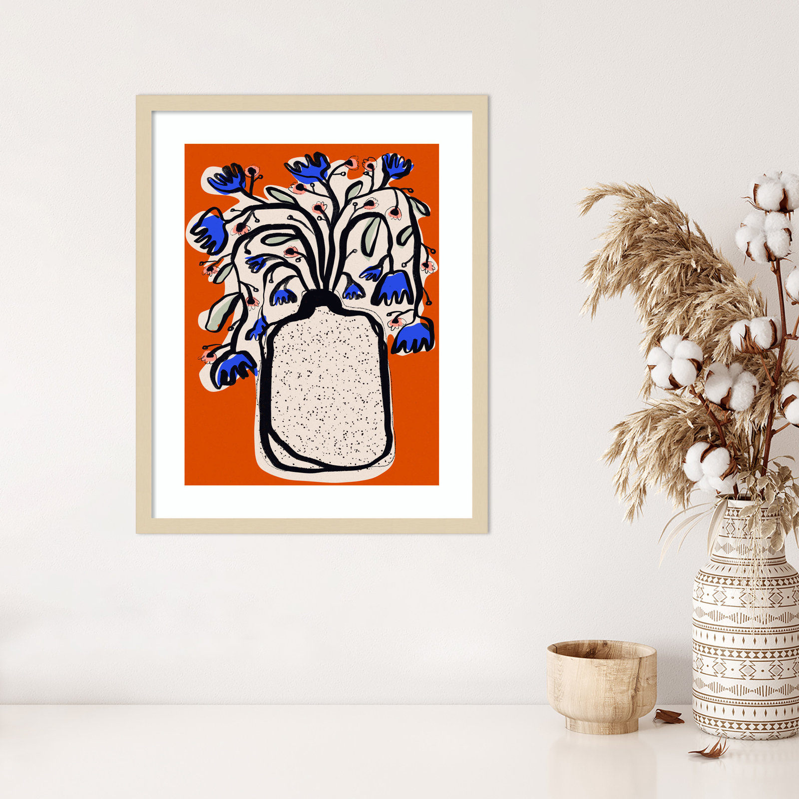 Lovely Flower Bouquet (orange Version) by Treechild Wood Framed Wall Art Print, 25" H x 20" W, Brown 