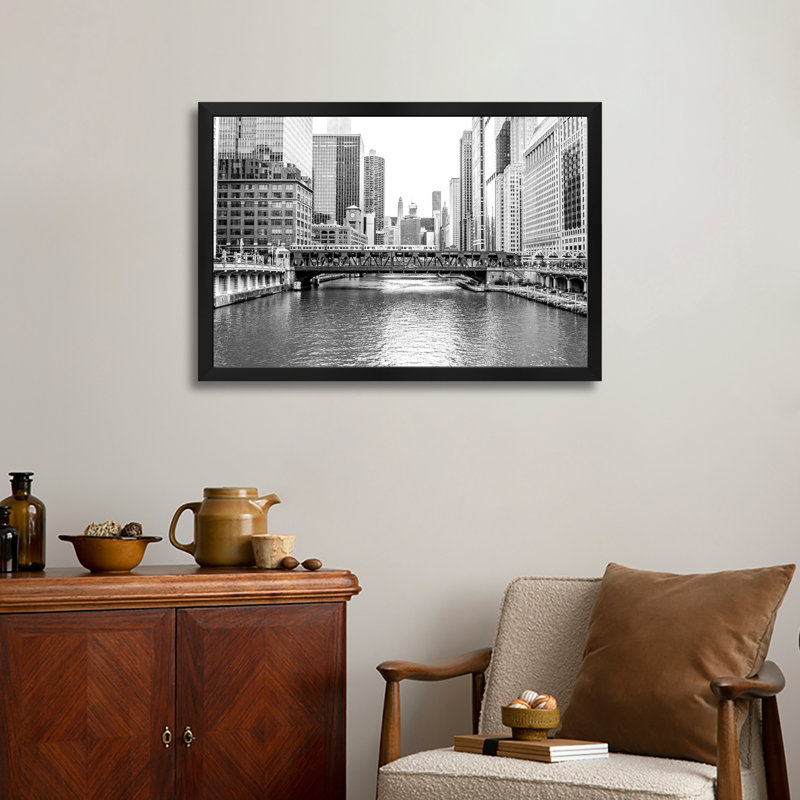 BW Chicago River View Premium Framed Posters, 16" H x 24" W