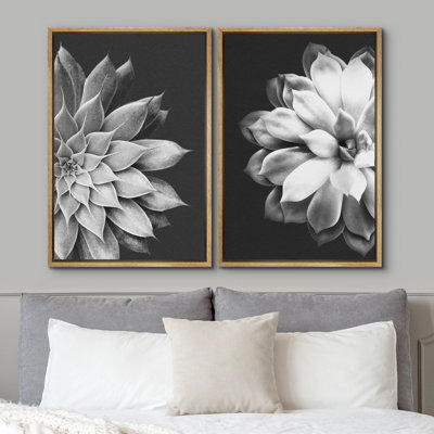 Black And White Succulent - Botanical Floral Neutral Pictures Wall Art Framed Canvas 2 Pieces Print -  wall26, FCV-K6-2310-SLM09-B.WD-24x36x2