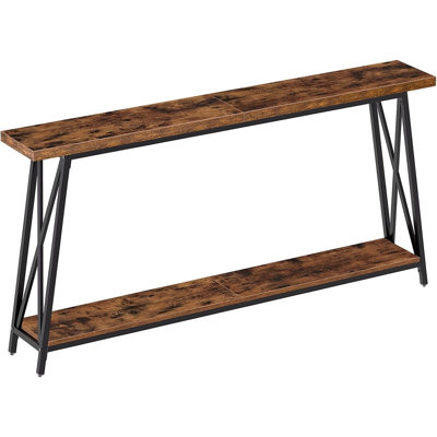 Console industrielle avec rangement à 2 niveaux, table de canapé très longue derrière le canapé, table de soutien en forme de X pour l'entrée, table d'appoint rustique pour le salon, style maison de campagne