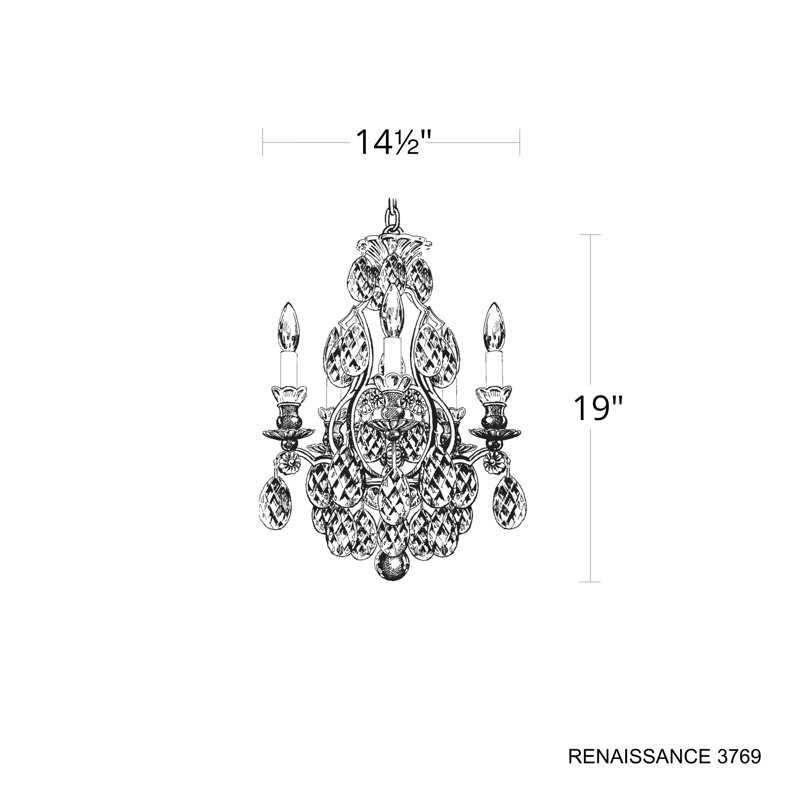 Renaissance 5 - Light Glass Chandelier, Etruscan Gold/, Clear Heritage Crystal