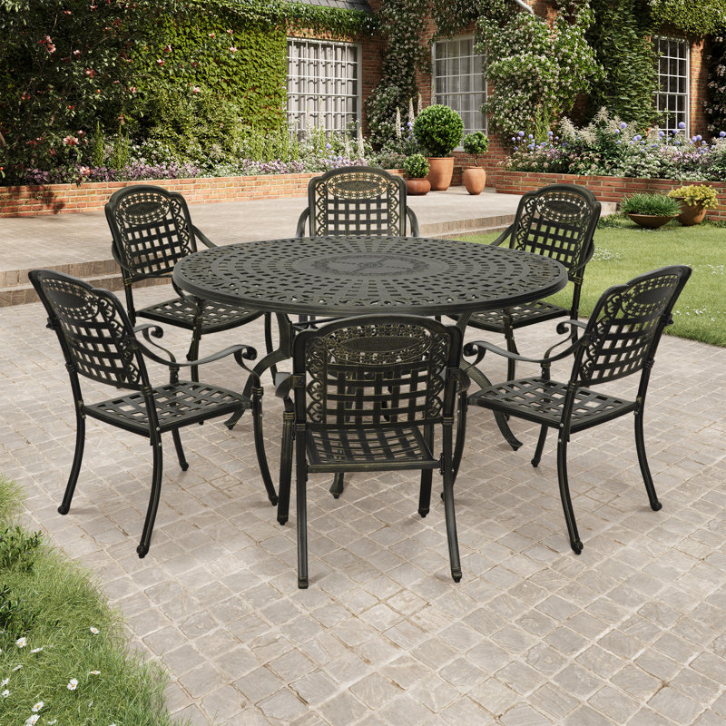 Vaghinag Round 6 - Person 59'' Long Cast Aluminum Dining Set