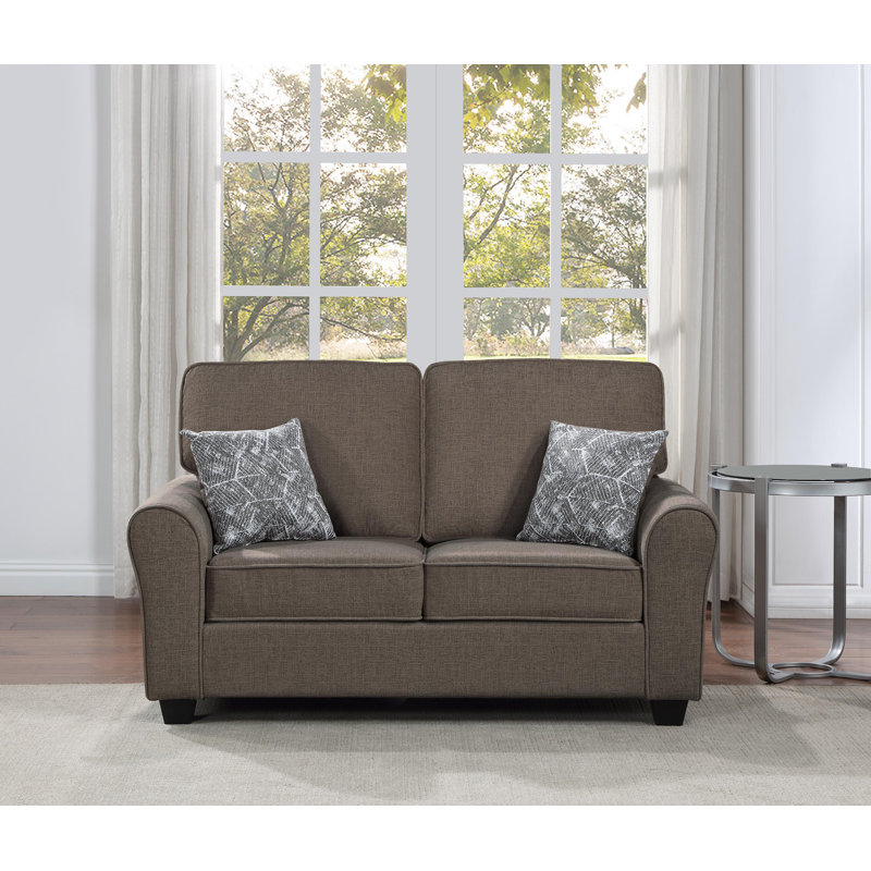 Ensemble de 2 coussins moelleux en tissu taupe avec canapé à accoudoirs arrondis et 5 coussins décoratifs, Tissu brun foncé