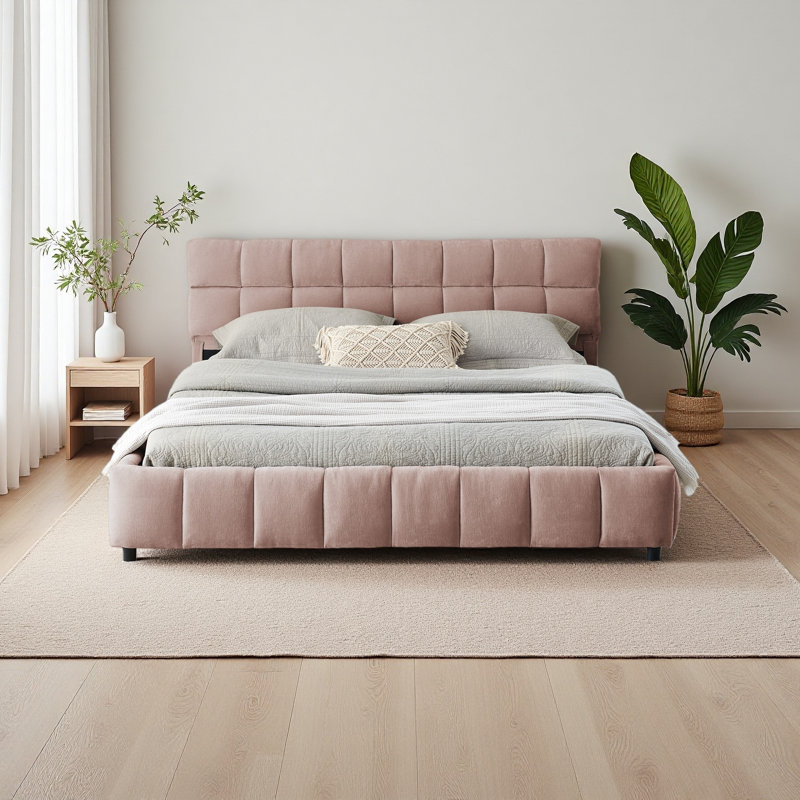 Queen Size Upholstered Bed ,Comfortable Upholstered Bed Frame, Chenille Fabric, With Headboard And Solid Bed Frame. With Drawer For Storage