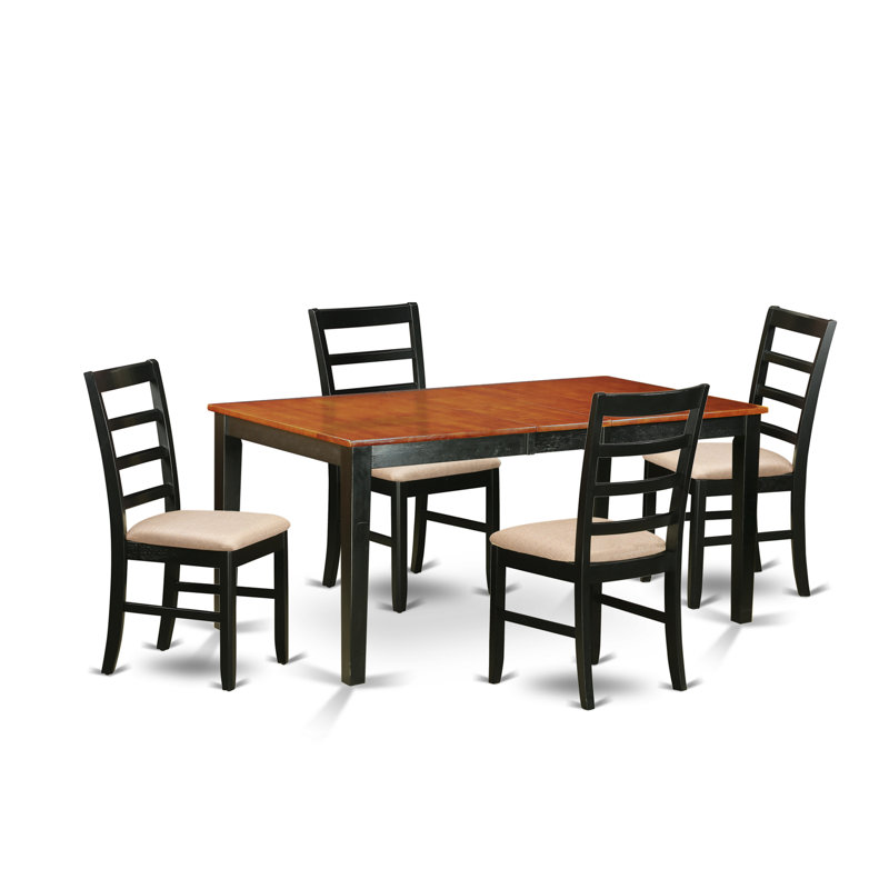 Ensemble de 5 pièces pour 4 pièces comprenant une table de salle à manger rectangulaire avec rallonge papillon et 4 chaises de cuisine en tissu de lin, noir et cerise