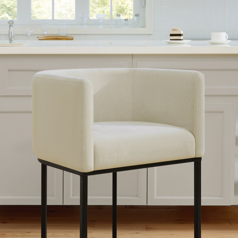 Upholstered Counter Stool with Metal Frame, White
