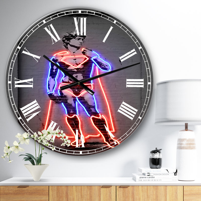 Super-héros graffiti en néon - horloge murale moderne surdimensionnée, Petit