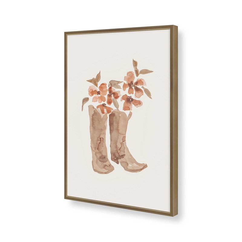 Imprimé de bottes de cowboy en fleurs, Or brossé, H 21,25 po x l 17,25 po