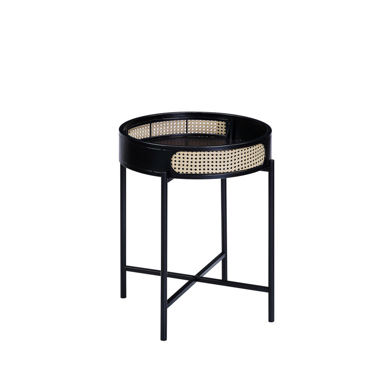 Jolyn Transitional 22"Dia Round End Table with Tray Top in Black, 24.05" H x 22.05" W x 22.05" D