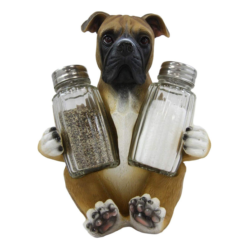 Adorable Fawn Boxer Puppy Glass Salt and Pepper Shaker Set
