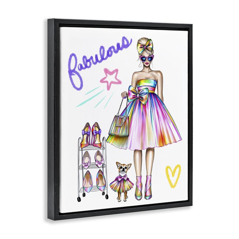 Fabulous Girl & Dog Floating Frame, design by Jess Stempel, Jet Black Floater Frame, 21" H x 17" W