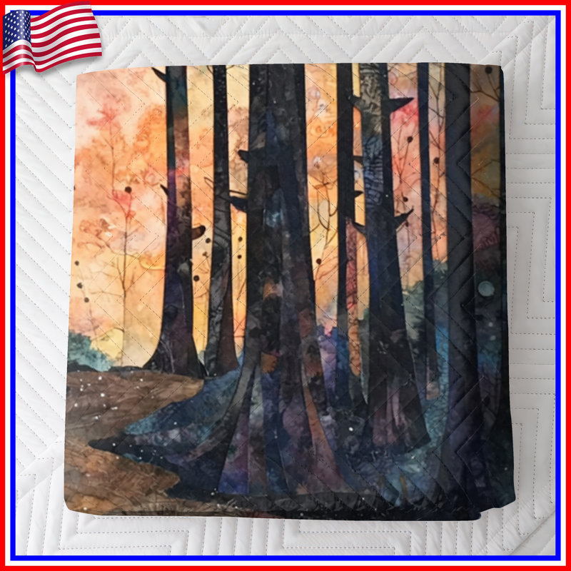 Forest Path Stars Bedding Forest Bedspread Landscape, Full / Double