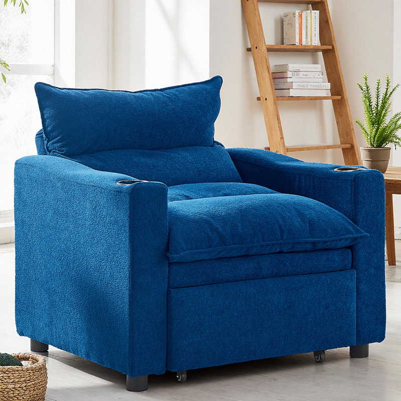 Transformez votre espace de vie avec l'élégant canapé-lit convertible en velours 3 en 1, Bleu