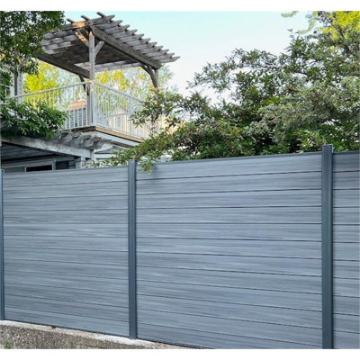 Ensemble de clôture de sécurité en composite embossé gris de 6 pi x 6 pi (2 panneaux, supports de montage en surface carrés inférieurs)