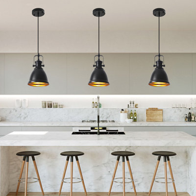 Luminaire suspendu industriel noir 3 lumières à 3 lumières pour lavabo, bar et salle à manger 6,5 po