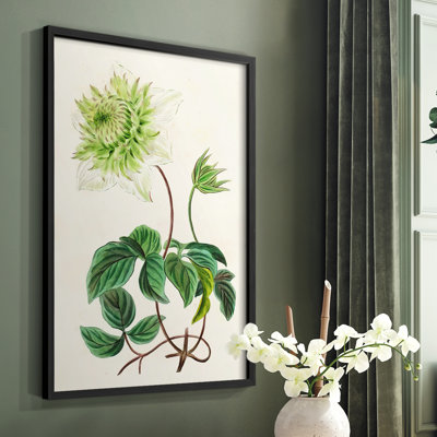 Reproduction d'art antique encadrée avec feuillets floraux - Bois massif