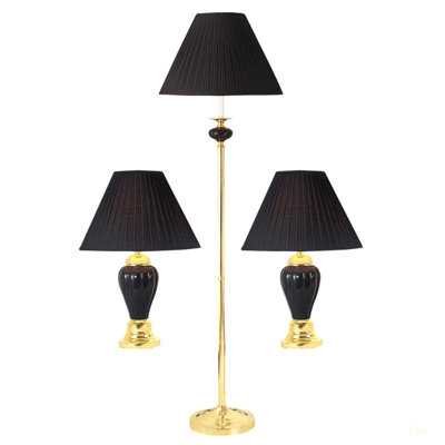3-Piece Ceramic Lamp Set, Floor And Table Lamps
