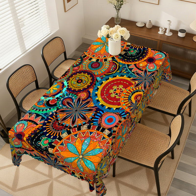 Nappe lavable à motif floral abstrait bohémien, L 86 po x l 60 po