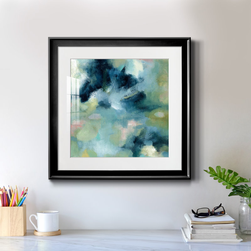 Jardin d'eau - peinture encadrée, Papier encadré noir, H 17,5 po x l 17,5 po x P 1,5 po