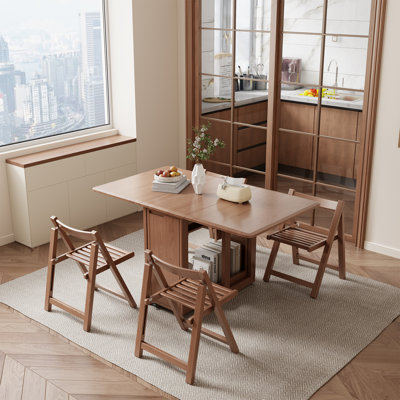 Oliver Solid Wood Foldable Dining Table & 4-Chair Set with Integrated Chair Storage – Compact Multi-Use Dining & Workstation for Small Spaces