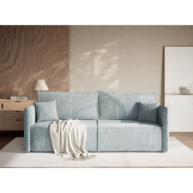 3 Seater Reclining Sofa, Light Blue Polyester/Chenille
