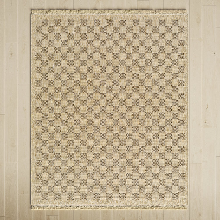 Abbie Checkered Machine Woven Polypropylene Indoor / Outdoor Area Rug in Beige/Black 7’8”x9’8”