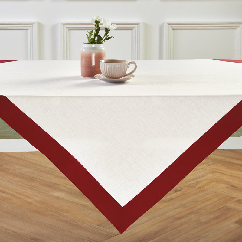 Red and White Linen Rectangular Tablecloth 60 x 108 Inch