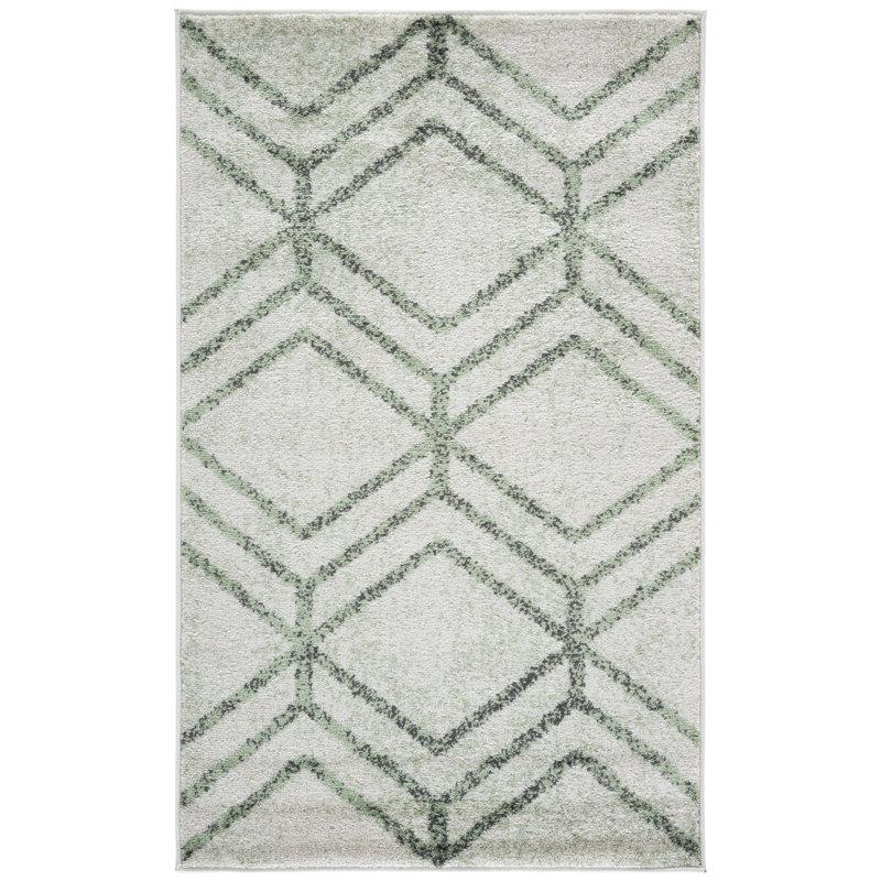 Tapis géométrique ivoire / sauge Arrietty, Rectangulaire 3 pi x 5 pi
