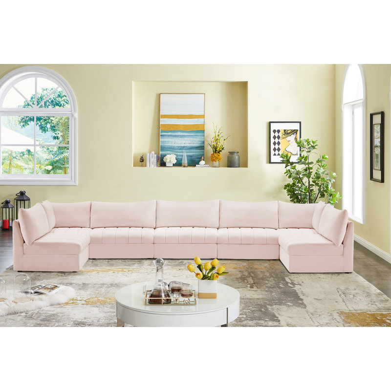 Ensoll Velvet U-Shaped Sectional Reversible, Pink Velvet