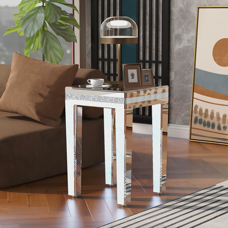 Table d'appoint moderne en verre avec miroir