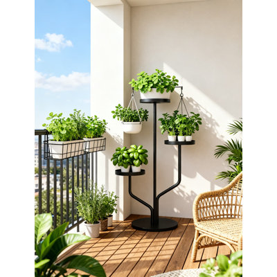 3-Tier Metal Plant Stand Indoor Outdoor, Heavy-Duty Iron Multi-Tiered Flower Pot Holder Shelf For Living Room, Bedroom, Balcony Decor Latitude Run