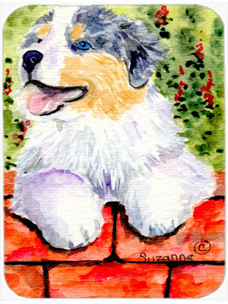 Australian Shepherd on Bricks Glass Cutting Board