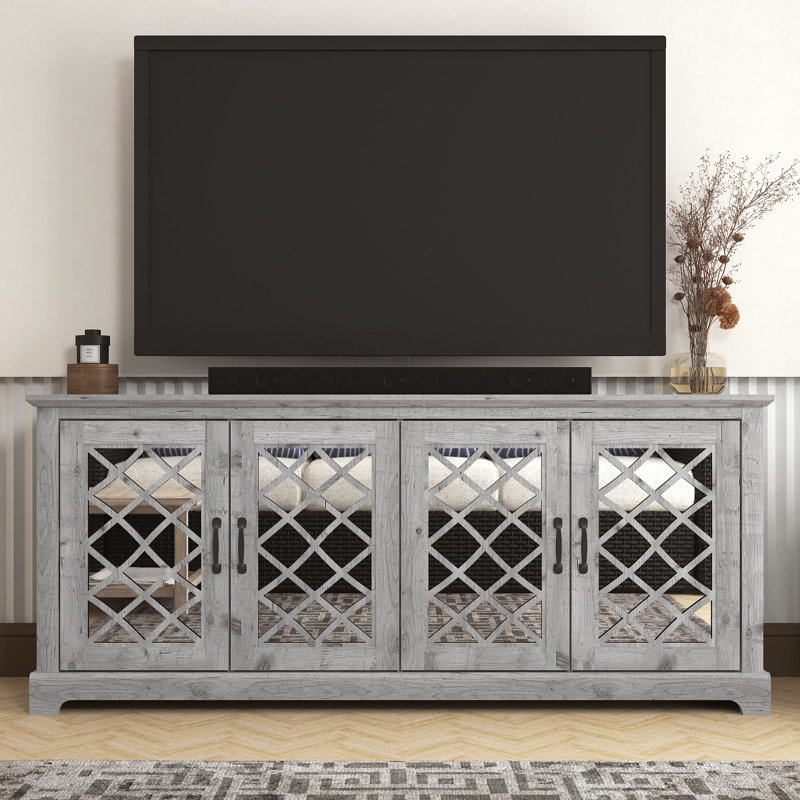 Ariba 4-Door Mirrored TV Stand, Diamora, Gray, 29.3" H x 59.6" L x 15.7" W