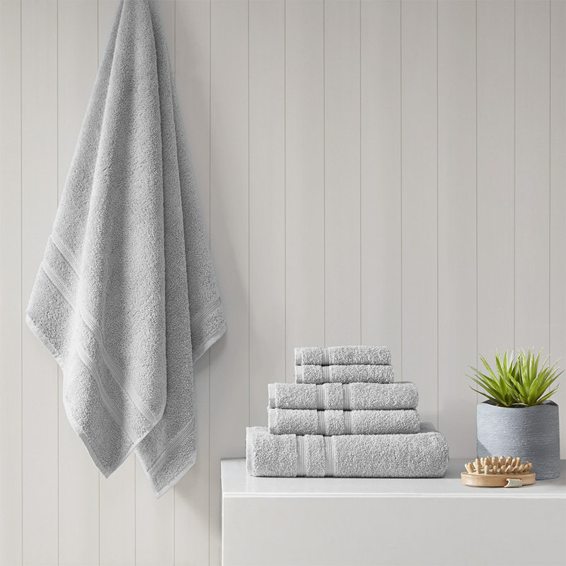 100% Cotton 6 Piece Towel Set, Gray